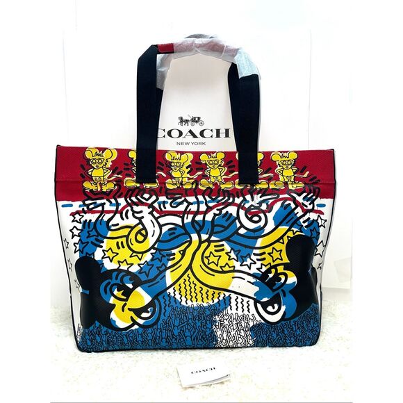 🔥🎁Nwt! Coach Disney Mickey Mouse Keith Haring Canvas Tote 38 Msrp:$350.00 - Picture 2 of 10